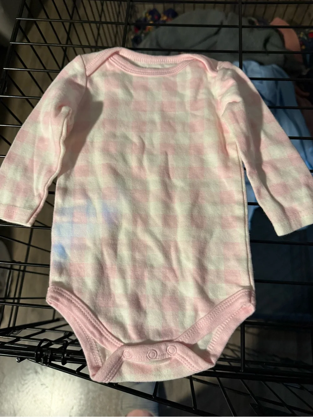 Baby Long-Sleeve One-Piece Bodysuit in Light Pink Plaid
